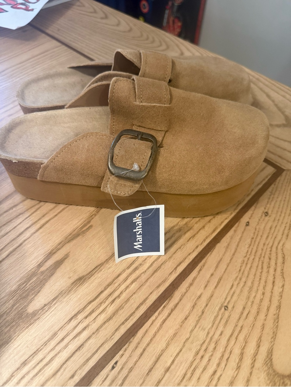 Marshalls Tan Suede Buckle Slip-On Mudded Platform Mules